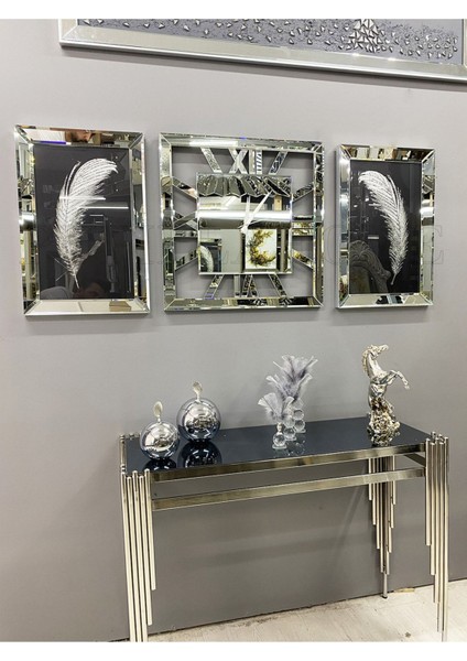 Aynalı Tüy Tablo ve Kare Saat Set modelleri
