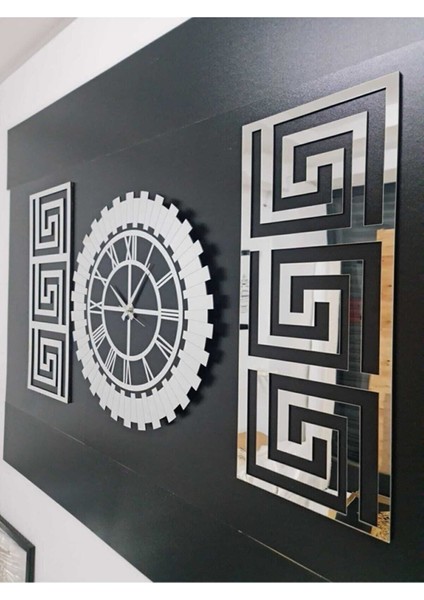 Xl Büyük Dekoratif Set Pleksi Gümüş Aynalı 3D Kabartmalı - El Boyaması Şık Duvar Saati ve Dekoru fırsatları