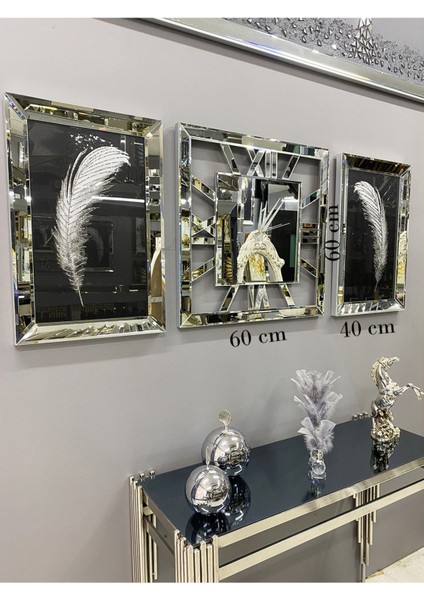 Aynalı Tüy Tablo ve Kare Saat Set fırsatları