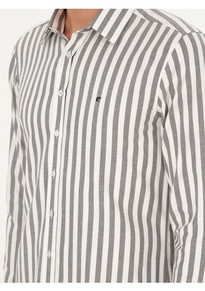 Erkek Gri Slim Fit Çizgili Pamuk Gömlek 50291351-VR024