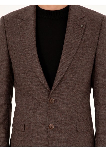 Erkek Kahverengi Slim Fit Yün Karışımlı Takım Elbise 50291028-VR029