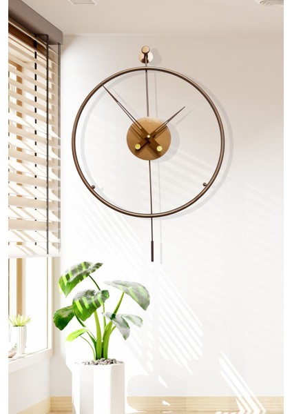 Tiktok Plus Orta Boy 50 x 75 cm Rose Gold (Bakır Rengi), Modern Dekoratif Sarkaçlı Metal Duvar Saat