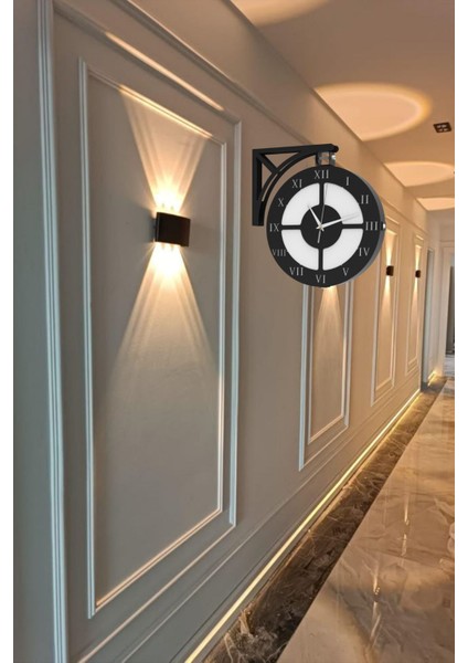 Dairesel Siyah Metal Endüstriyel Çift Taraflı Duvar Saati