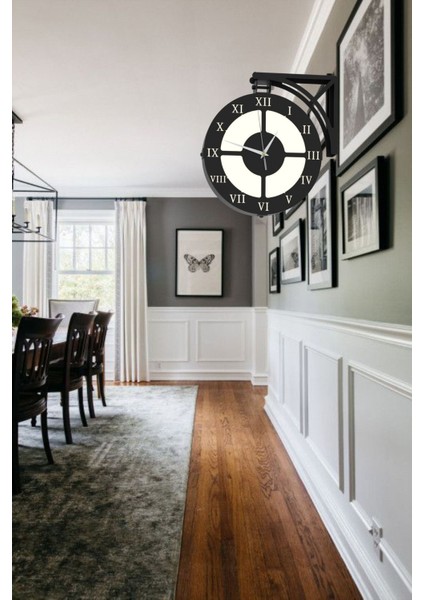 Dairesel Siyah Metal Endüstriyel Çift Taraflı Duvar Saati modelleri