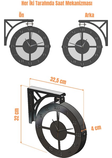 Dairesel Siyah Metal Endüstriyel Çift Taraflı Duvar Saati fırsatları
