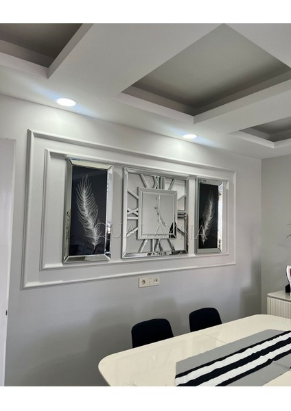 3’lü x Model 80*80 cm Aynalı Duvar Saati ve 40*90 cm Tüy Tablolar fırsatları