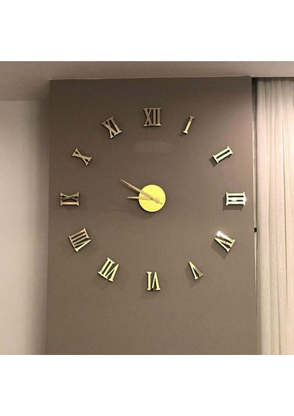 Pleksi Göbek Duvar Saati Büyük 3D Romen Rakamlı Duvar Saati Gold modelleri