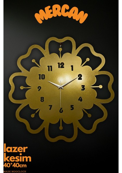 Mercan Model Metal Lazer Kesim Akar Sessiz Mekanizmalı Duvar Saati (40*40 Cm)