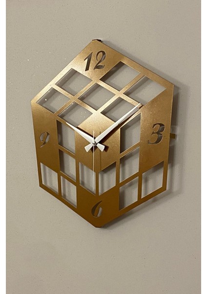 Küp Model Metal Lazer Kesim Akar Sessiz Mekanizmalı Duvar Saati (40*40 Cm)