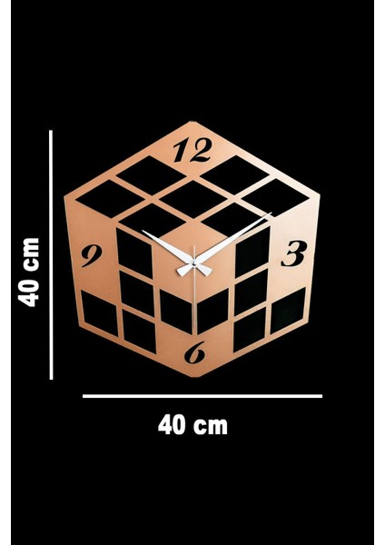 Küp Model Metal Lazer Kesim Akar Sessiz Mekanizmalı Duvar Saati (40*40 Cm)