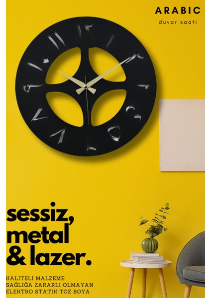 Arabic Model Metal Lazer Kesim Akar Sessiz Mekanizmalı Duvar Saati (40*40 Cm)