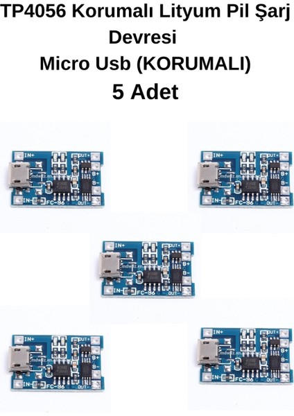 Beeneo TP4056 Korumalı Lityum Pil Şarj Devresi Micro USB (Korumalı) (5 Adet)
