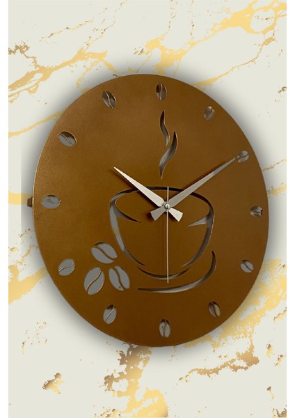 Coffe Model Metal Lazer Kesim Akar Sessiz Mekanizmalı Duvar Saati (40*40 Cm)