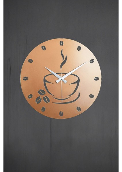 Coffe Model Metal Lazer Kesim Akar Sessiz Mekanizmalı Duvar Saati (40*40 Cm)