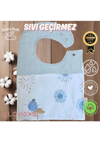 Pamuk Ekstra Soft 2 Katlı Su Geçirmez Müslin Bebek Mama Önlüğü Çıtçıtlı Sunshin 0- 2 Yaş