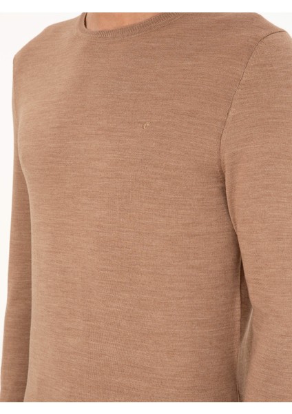 Erkek Camel Slim Fit Bisiklet Yaka Yün Karışımlı Basic Triko Kazak 50293301-VR015