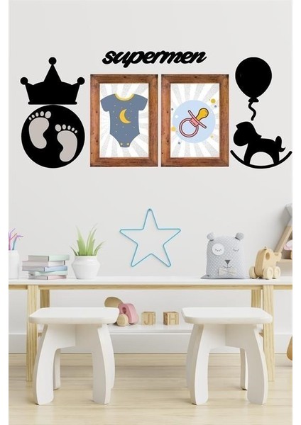 Buffer® DECO103 Supermen Dekoratif Duvar Süsü Tablo Aksesuar Ahşap Tasarım Hediye Pano Sticker Seti fiyatları