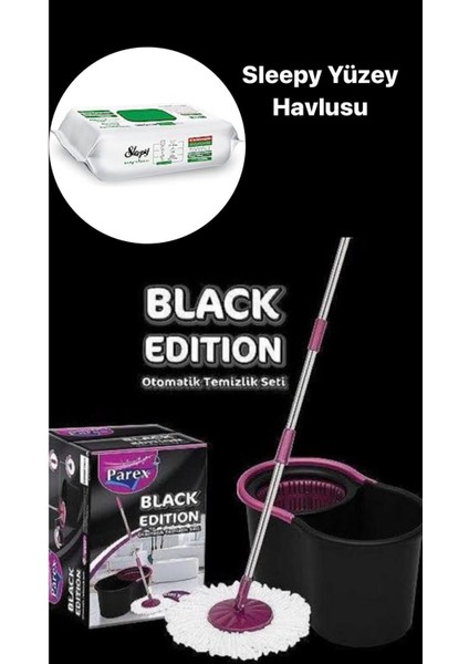 Elite Parex Black Edition Otomatik Temizlik Seti - Kova Mop Seti--Sleepy Easy Clean Yüzey Temizlik Havlusu 1 Adet