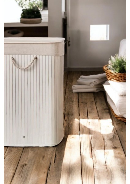 Elite Bambu Katlanır Dikdörtgen Kirli Çamaşır Sepeti Beyaz 35X40X60 1 Adet fiyatları
