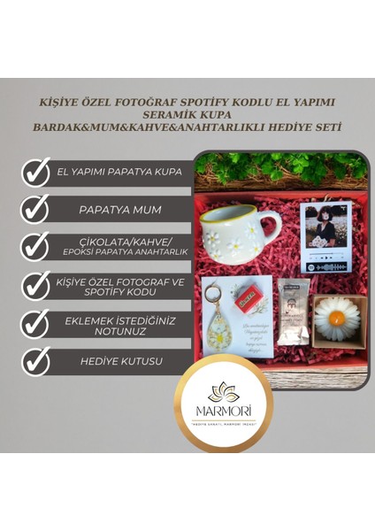 Kişiye Özel Fotoğraf Spotify Kodlu El Yapımı Seramik Kupa Bardak&mum&kahve&anahtarlıklı Hediye Seti 1 Adet modelleri