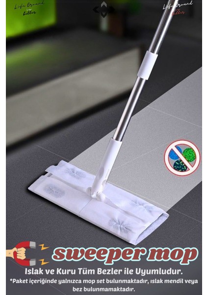 Elite Sweeper Mop Tüm Islak Mendil ve Bezler ile Uyumlu Mop Set Tüm Yüzeylerde Tüy Toz Toplama Mopu 1 Adet