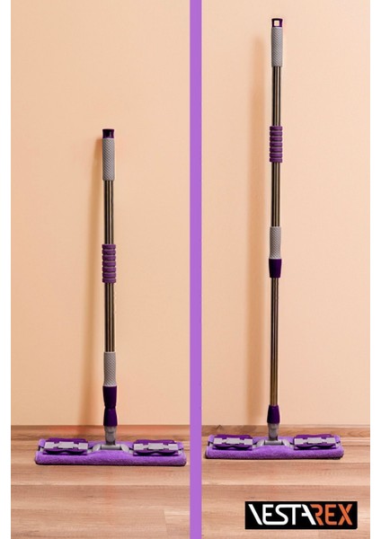 Elite (Garantili)1 Yedek Bezli Yer Mopu Duvar Fayans Cam Temizlik Mikrofiber 4 Mandallı Mop(Mor) 1 Adet