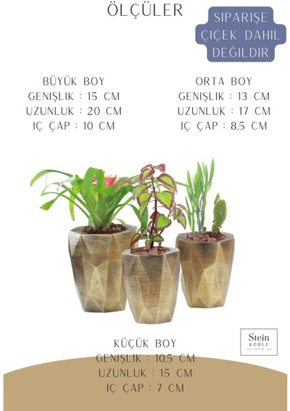 Elite Çiçek Saksısı Büyük Boy 3 Adet Altın Renk Eskitme Uygulamalı Model 9 1 Adet