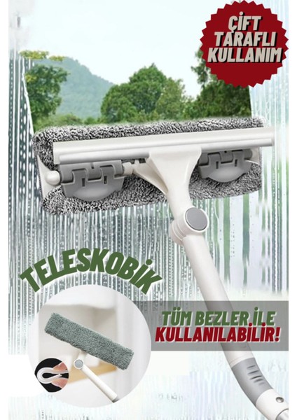 Elite Çift Taraflı Çok Amaçlı Teleskobik Cam, Duvar, Zemin Mop Set 1 Adet
