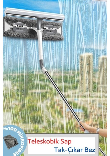 Elite Çift Taraflı Çok Amaçlı Teleskobik Cam, Duvar, Zemin Mop Set 1 Adet