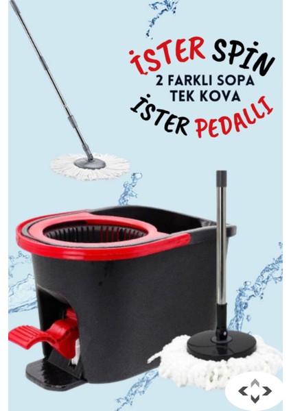 Elite Cleanped Pedallı Spin Mop Temizlik Seti - Tek Kova 2 Sap - 1 Adet