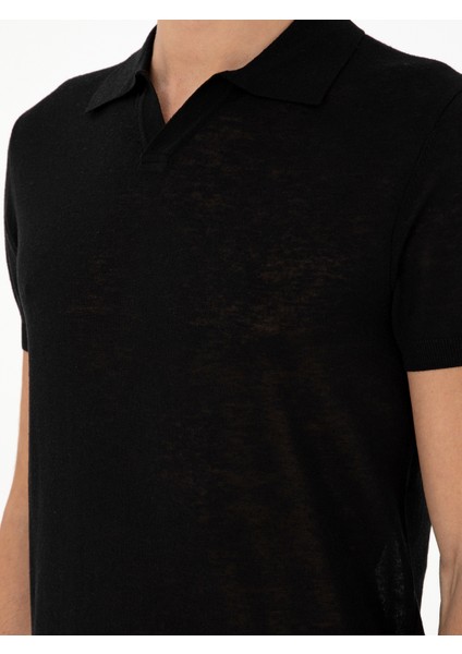 Erkek Siyah Slim Fit Polo Yaka Triko T-Shirt 50303284-VR046