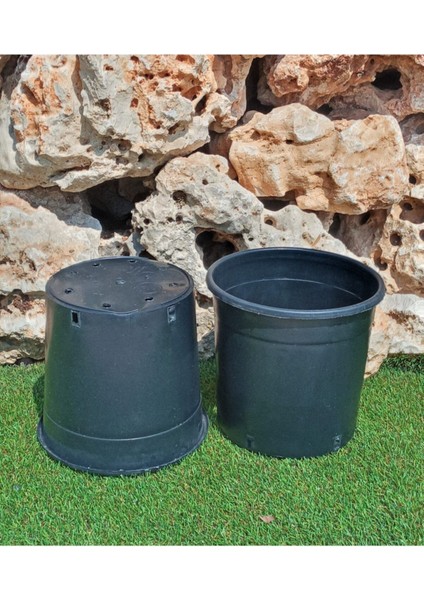 Elite Siyah Üretim Saksısı 8 Lt 2 Adet Yuvarlak Saksı Çiçek Saksısı Plastik Saksı Yetiştirme Saksısı 1 Adet