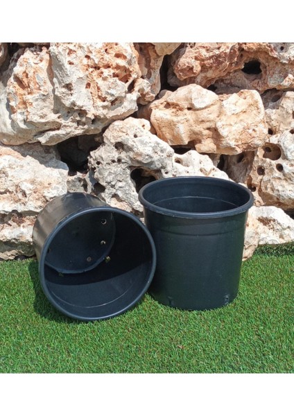 Elite Siyah Üretim Saksısı 8 Lt 2 Adet Yuvarlak Saksı Çiçek Saksısı Plastik Saksı Yetiştirme Saksısı 1 Adet