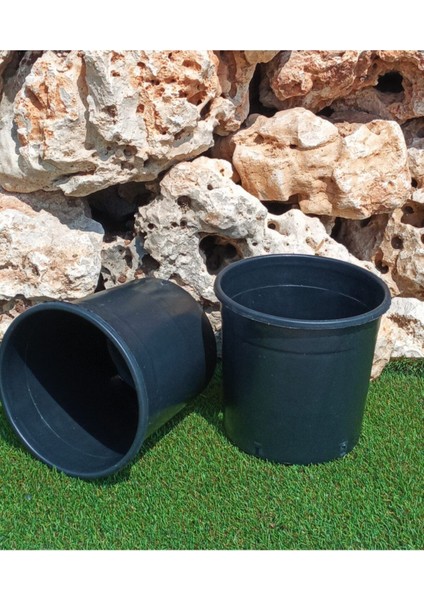 Elite Siyah Üretim Saksısı 8 Lt 2 Adet Yuvarlak Saksı Çiçek Saksısı Plastik Saksı Yetiştirme Saksısı 1 Adet