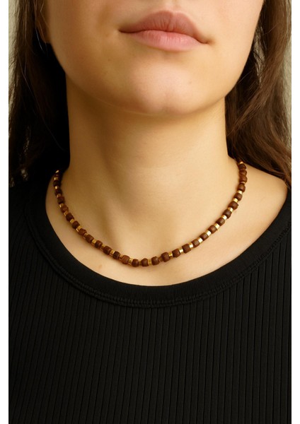 Tahta Boncuklu Elegant Kadın Kolye