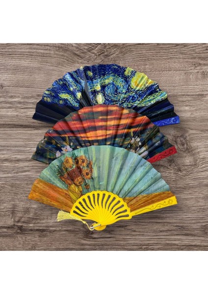 Şık Tasarım Serinletici 3 Lü Yelpaze Van Gogh Papatya Ayçiçeği ve Yıldızlı Geceler Görselli 1 Adet modelleri