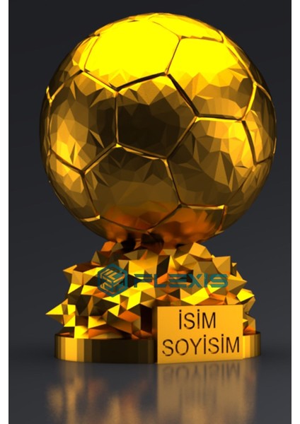 Isminize Özel Fıfa Ballon D'or Maketi Gold Kaplama 20 cm Boy Dekor Hediyelik 1 Adet