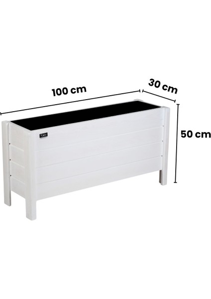 Elite Ahşap Dış Mekan Saksısı Dekoratif Saksı Büyük Boy Hazır Kurulu 100CM x 30CM Yükseklik 50CM 1 Adet