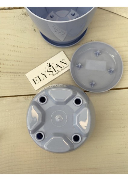 Elite Çiçek Bitki Saksısı 0,6 Litre Açık Mavi Renkli Bahçe Ofis Saksıları Dekoratif Plastik Tabaklı Saksı 1 Adet