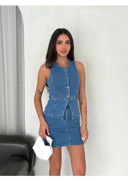 Kot Jeans Etekli Ikili Takım - Mavi