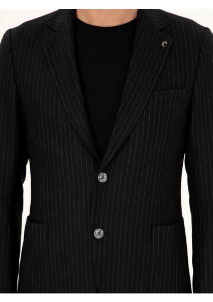 Erkek Siyah Slim Fit Kaşmir Karışımlı Takım Elbise 50296763-VR046