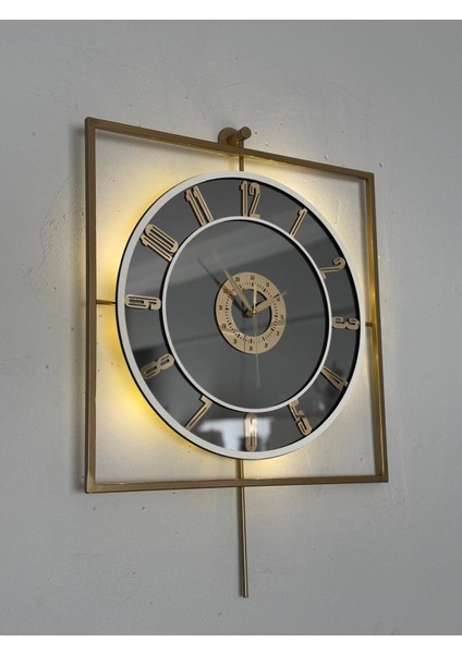 Metal Aynalı Duvar Saati 50X75 cm Büyük Boy Işıklı Gerçek Ayna Duvar Saati Modern Tasarım