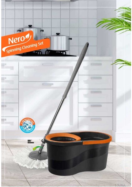 Elite 14 Lt Black Microfiber Döner Başlıklı Temizlik Seti Mega Boy Mop 1 Adet