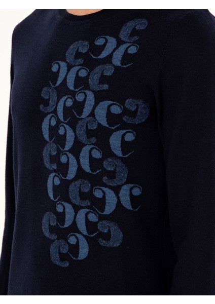Erkek Lacivert Slim Fit Bisiklet Yaka Yün Triko Kazak 50291586-VR033