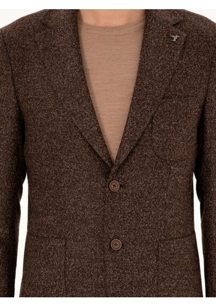 Erkek Kahverengi Slim Fit Yün Karışımlı Flanel Ceket 50291056-VR029