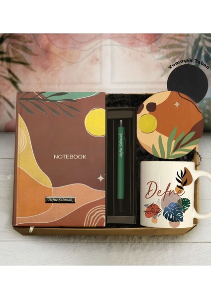 🎁kişiye Özel Defter & Kişiye Özel Kalem & Baskılı Kupa & Ahşap Bardak Altlığı Hediye Seti🎁 1 Adet