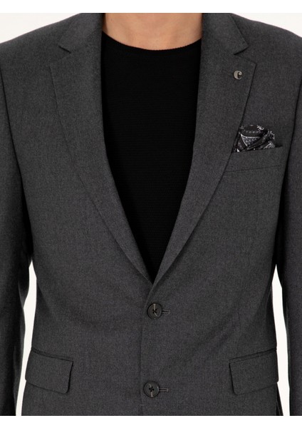 Erkek Antrasit Slim Fit Yün Karışımlı Ceket 50292488-VR006