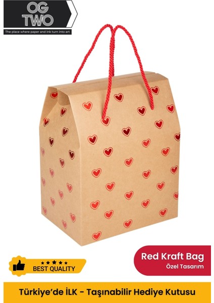 Premium Konsept Tasarım Kraft Hediye Kutusu Sevgiliye Hediye Paketi Kırmızı Kalpli - 24X14X20CM 1 Adet