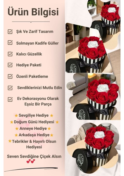 Sevgiliye Özel Hediye Gül Kutu Kırmızı Beyaz Hediyelik Çiçek Doğum Günü Sepeti Kız Arkadaşa Sevgili 1 Adet fiyatları