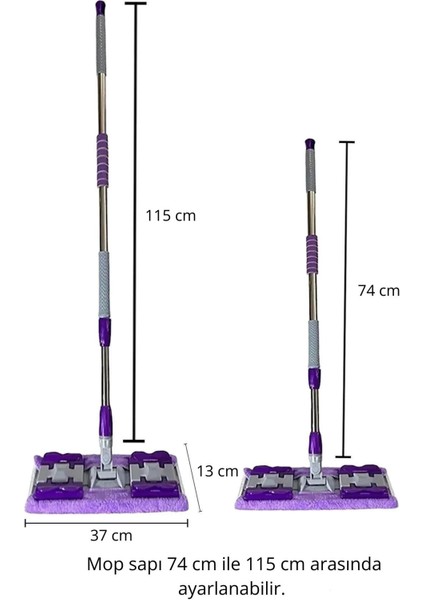 Elite Mor Teleskopik Sopalı Kıskaçlı Mandallı Mikrofiber Cam Duvar Fayans Mop Seti - 1 Adet Yedek Bezli 1 Adet